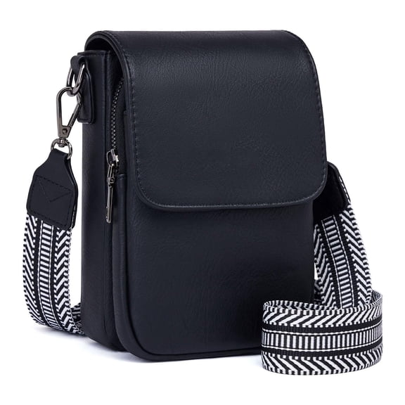 LAPTOM MAX Small Crossbody Bag for Women, Vegan Leather Phone Wallet with Adjustable Guitar Strap and Zipper Pocket, Black