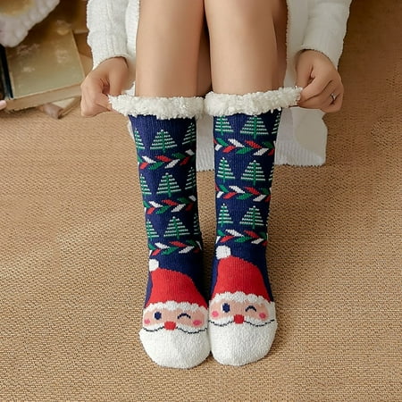 

nsendm Fleece-Lined Grippers Fuzzy Winter Women s Soft Socks Warm Super Slipper Socks Cuts Packs Socks B One Size