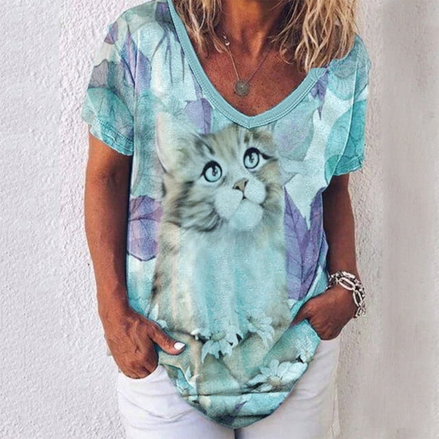 Blouse à Manches Courtes Grande Taille pour Femmes Été Imprimé Col en V Chemise à Manches Courtes Tunique Décontractée Blouse Col en V T-Shirt Femmes en Solde
