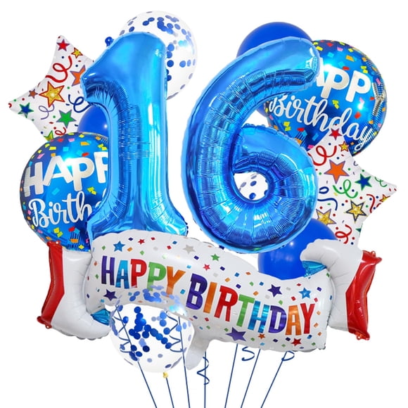 Set de globos de fiesta para cumpleaños número 16, artículos con temática azul colorida