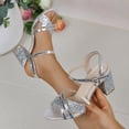 thumbnail image 4 of Women's Heels Chunky Block Strappy Square Open Toe Sandals Ankle Strap Heeled Dress Sandal Ladies Summer Wedding Party Shoes Size 8 Silver, 4 of 6