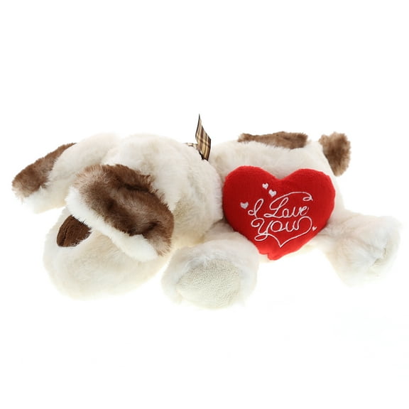 Dollibu White Lying Dog with Bow I Love You Valentines Stuffed Animal - Heart Message - 14 inch - Wedding, Anniversary, Date Night, Long Distance, Get Well Gift for Her, Him, Kids - Super Soft Plush