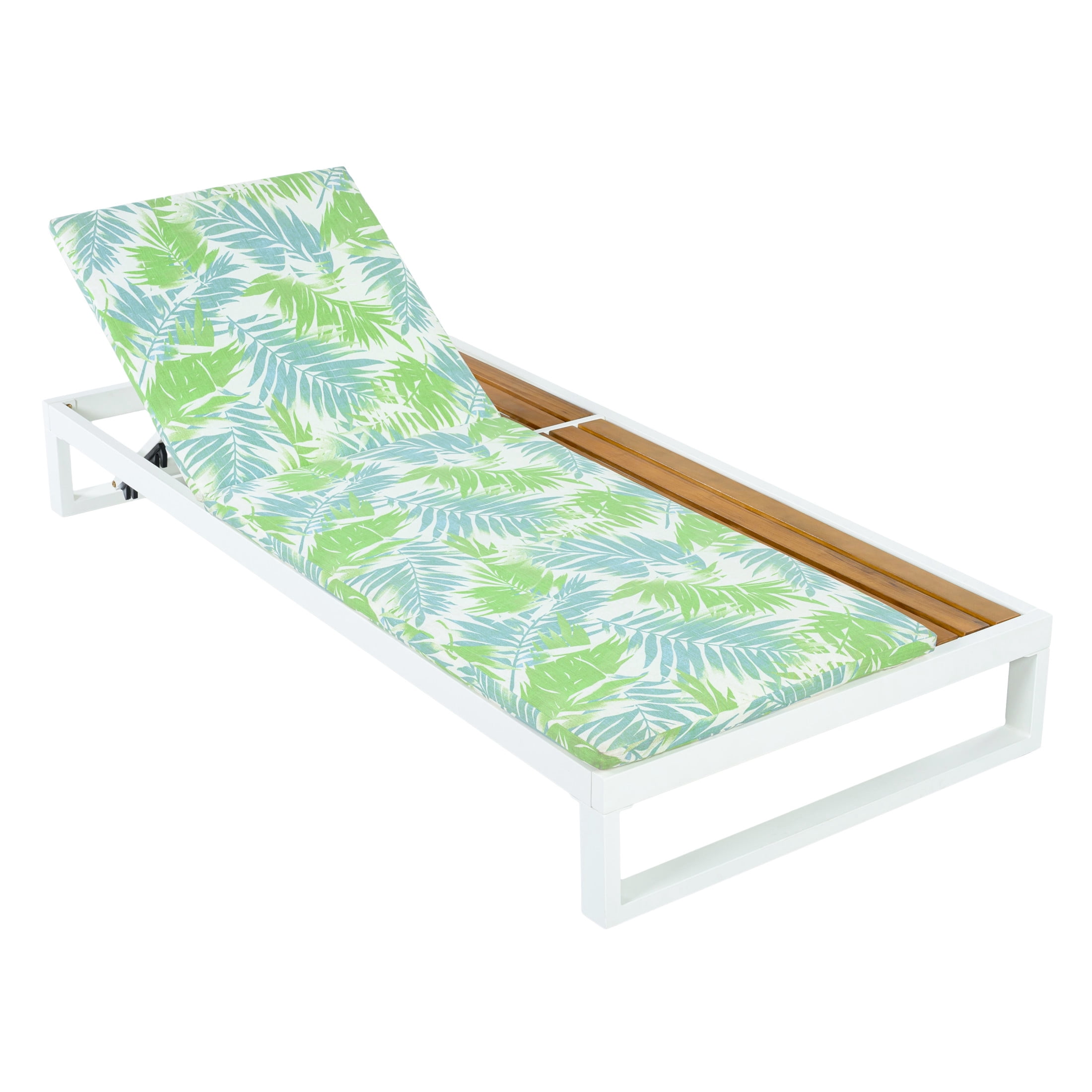 Christopher Knight Home Outdoor Chaise Lounge with 1.57" Cushion, 5-Position Recliner, White + Green Leaf