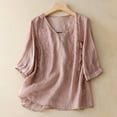 thumbnail image 2 of Outfmvch Linen Button Down Shirt Women Floral Print Linen Shirts Cotton Linen Tunic Tops Loose Fit Cotton Blouses V Neck Casual Loose Fit Tunic V Neck Blouses Purple 2XL, 2 of 6
