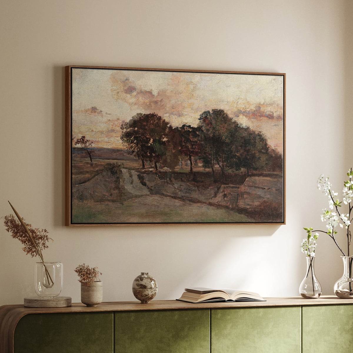 Vintage Landscape-CCXXV By Wexford Home Framed in Walnut Wood Gallery Wrapped Canvas 25 in. x 37 in.