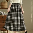 thumbnail image 6 of Ndbuld Stretchy Waist Bohemian Cotton Casual Half Skirt Women's Thick Woolen Elastic Waistband Plaid Skirt Retro A-line Skirt Gift for Girls,Black, 6 of 7