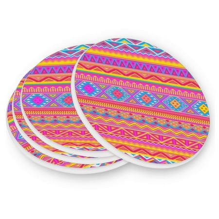

Round Coasters Modern Style Ceramic Coaster Waterproof and Durable Drink Coaster Coasters set of 4 Customizable Coasters 4pcs Vintage Colorful Tribal Patterns