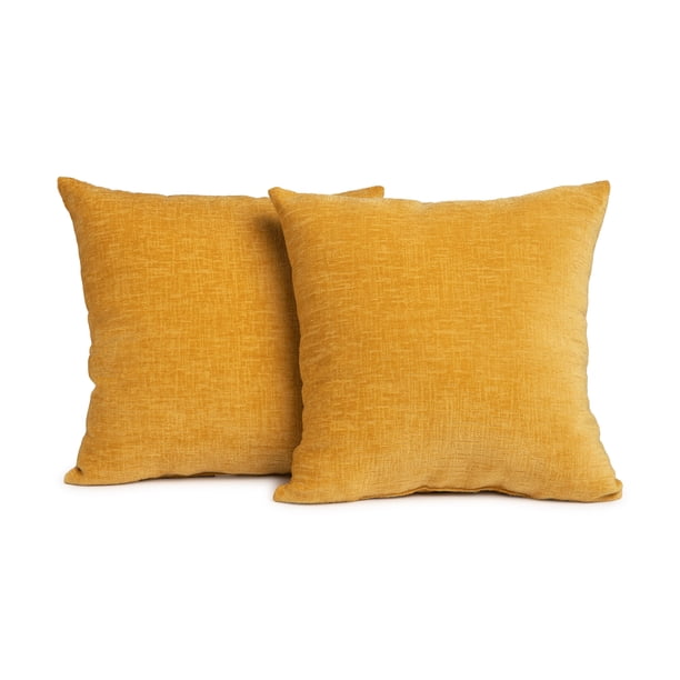 Mainstays Chenille Decorative Pillow 18 X 18 Yellow 2 Pack Walmart Com Walmart Com