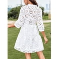 thumbnail image 5 of utcoco Women's 2026 Eyelet Lace Midi Dress V Neck Puff 3/4 Sleeve Button Tiered Sexy A Line Sun Dress, 5 of 5