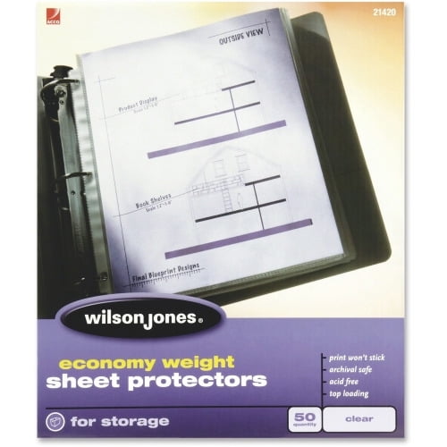 Wilson Jones Economy Weight Top-Loading Sheet Protectors 2 mil Thickness - For Letter 8 1/2' x 11' Sheet - Ring Binder - Rectangular - Clear - Polypropylene - 50 / Box