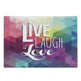 thumbnail image 1 of Live Laugh Love Cutting Board, Geometric Colorful Backdrop Polygonal Mosaic Happiness Words Typography, Decorative Tempered Glass Cutting and Serving Board, Large Size, Multicolor, by Ambesonne, 1 of 1