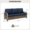 thumbnail image 3 of EAGLE PEAK 3 Seat Wicker Outdoor Patio Sofa, Outdoor Furniture Loveseat Sofa w/ Cushions, Curved Armrests, Outdoor Couch for Backyard, Deck, Porch, Brown/Blue, 3 of 8