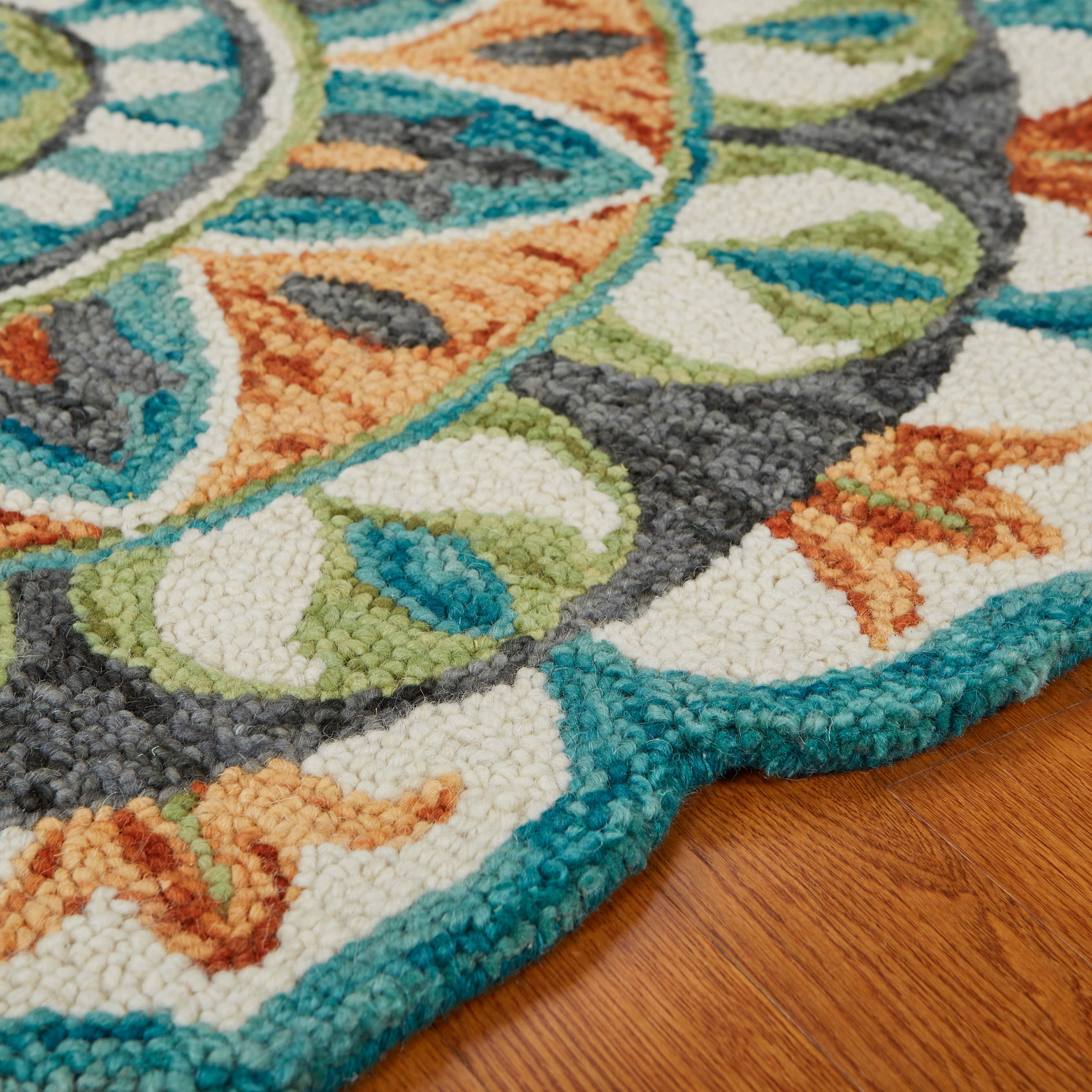 Ox Bay Enid 6' Round Rust /Teal Floral Medallion Indoor Area Rug