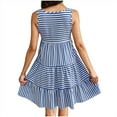 thumbnail image 4 of Fmbrln Womens Casual Stripe Print Dress Summer Fashion Sleeveless Crew Neck Tiered Ruffle Mini Dress Vacation Beach Sundress, 4 of 5