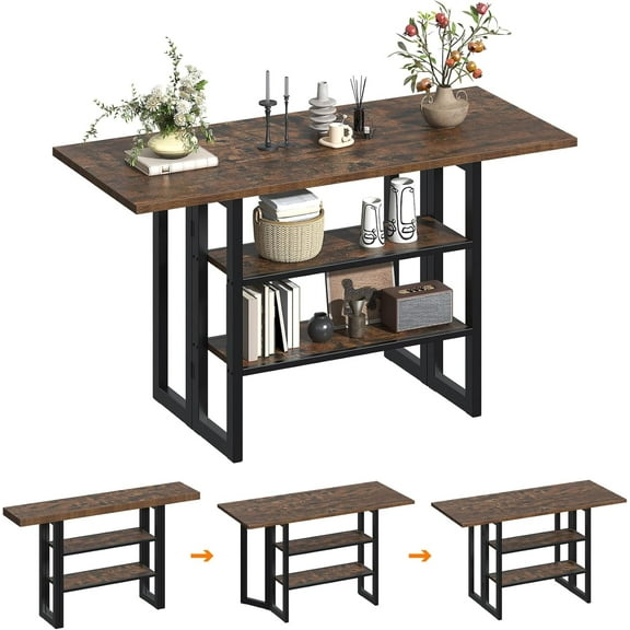 HAUXITIO 55" Folding Dining Table for 4 with Storage Shelf, Space Saving 2-in-1 Kitchen Table for Small Spaces