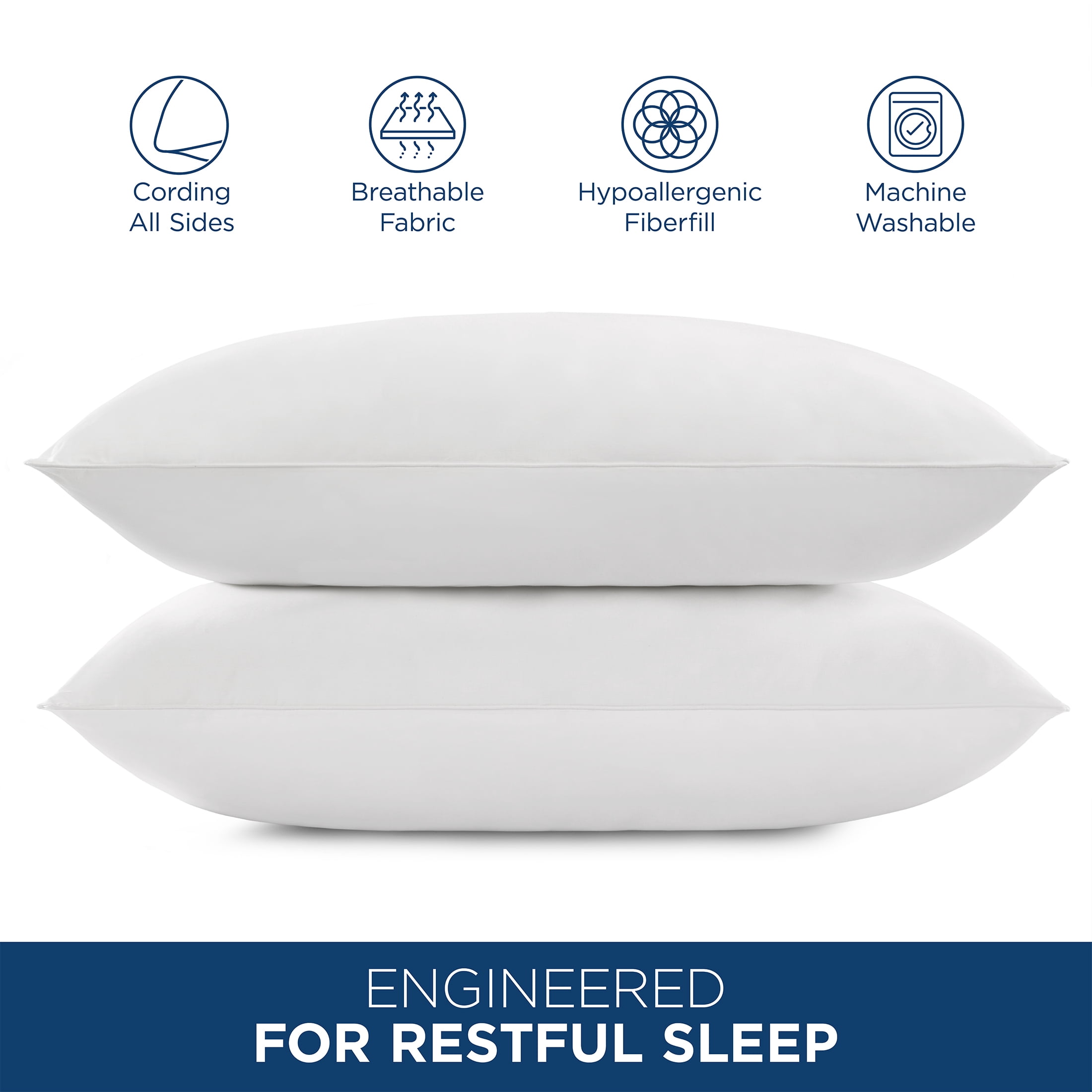 Great Sleep® Down Alternative Cotton Sateen Covered Pillows, Hotel Style, 2 Pack, King