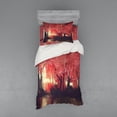 thumbnail image 1 of Ambesonne Nature Bedding Set 3 Pcs, Charming Mist Forest, Twin, Brown and Ruby, 1 of 3