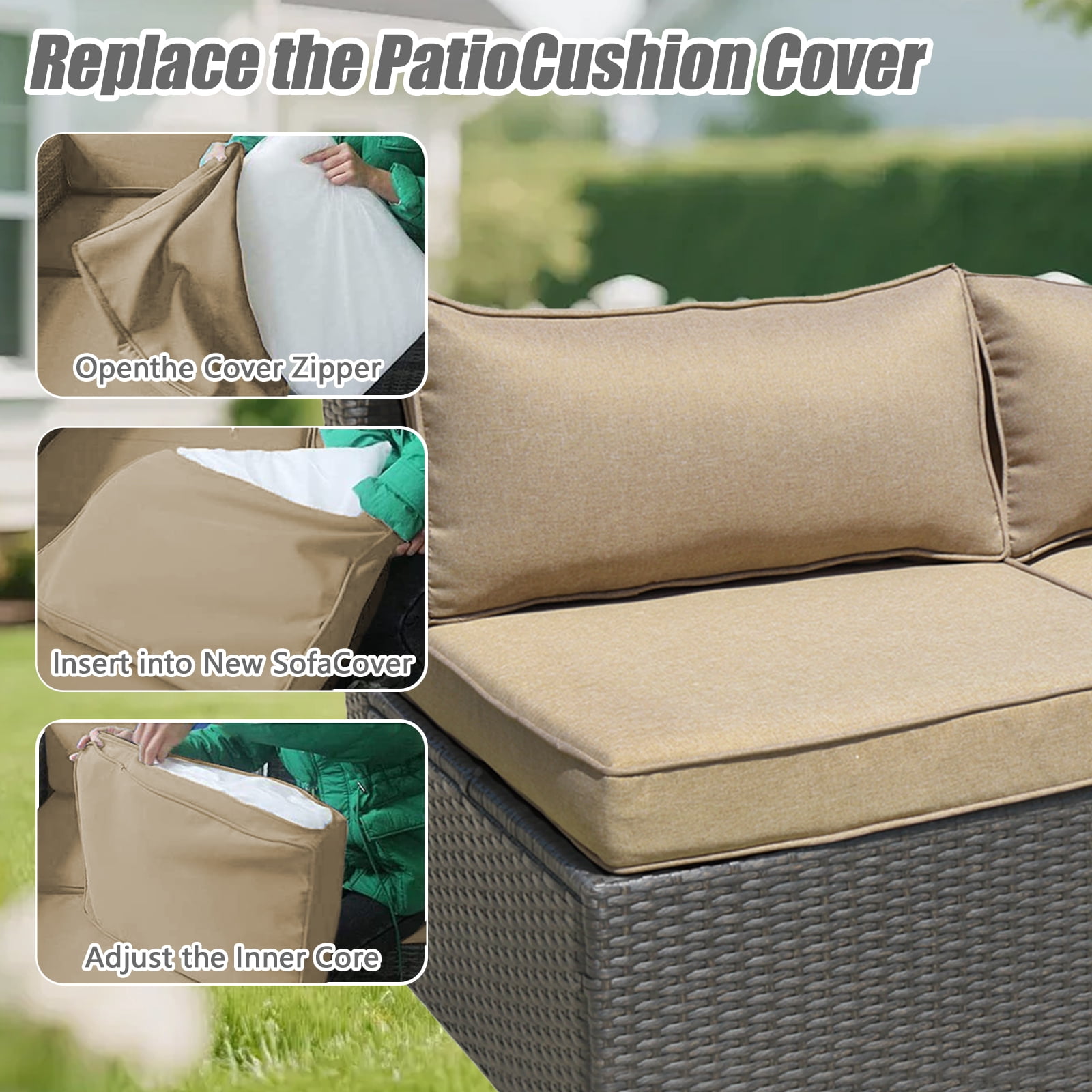 FKS LIFE 4Pcs Patio Cushion Covers Replacement, Outdoor Patio Seat Cushion Covers ,Water Resistant Seat Back Slipcovers（25*25*3.15in）
