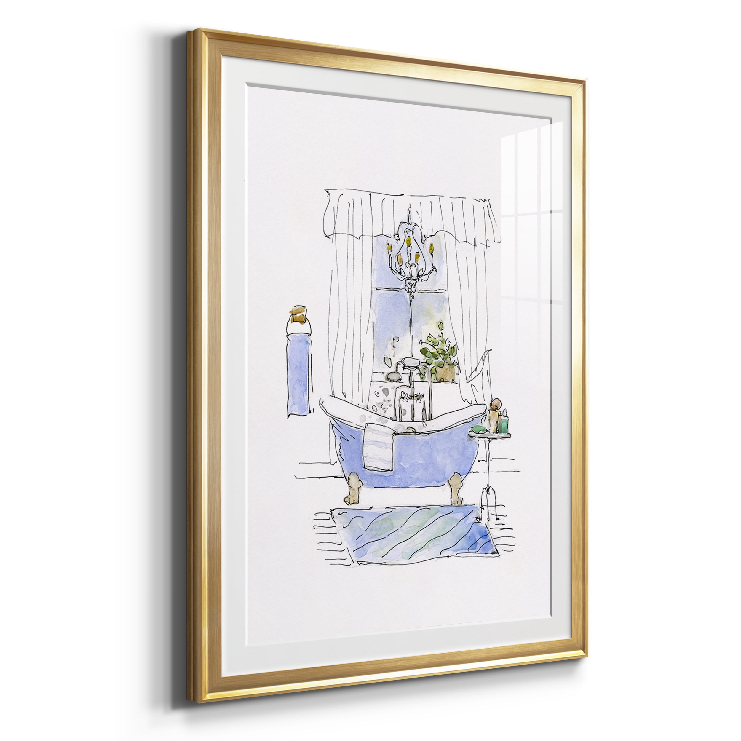 Sketchy Bath I Premium Framed Prints Set of 3 - Ready to Hang - 26.5 x 36.5 Each - Gold Frame