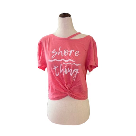 Shore Thing Twisted Knot Crop Top in Coral