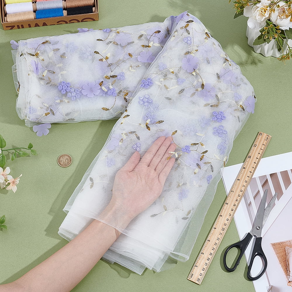 6 Yards Embroidered Flower Fabric 51inch Wide Mesh Embroidered Lace Trim Fiber Embroidery Tulle Fabric Soft Mesh Lace Material