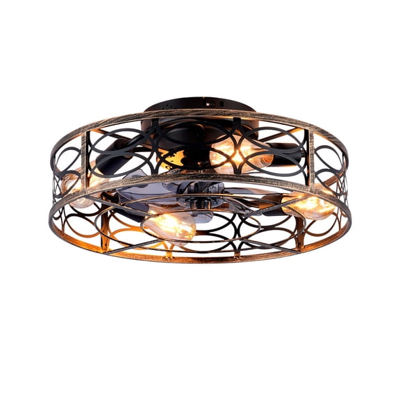TICOZE 20 Inch Low Profile Caged Ceiling Fan with Lights and Remote Farmhouse Flush Mount 6 Speed Reversible Motor for Kitchen, Bedroom（NOT Included Bulbs）