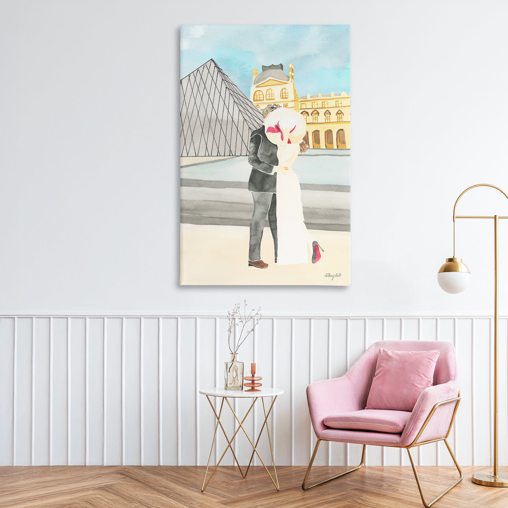 Stupell Industries Couple Embrace At The Louvre Canvas Wall Art, design by Hillary Holt