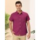 thumbnail image 2 of Lars Amadeus Camisas de lino para hombre, manga corta, cuello de punto, color sólido, camisa de verano con bolsillo borgo?a L Unique Bargains Camisas, 2 of 6