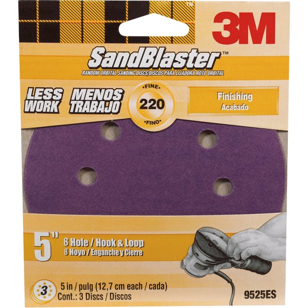 3M SandBlaster Sanding Discs, 5 in x 8Hole, 220 grit, 3/pack Walmart