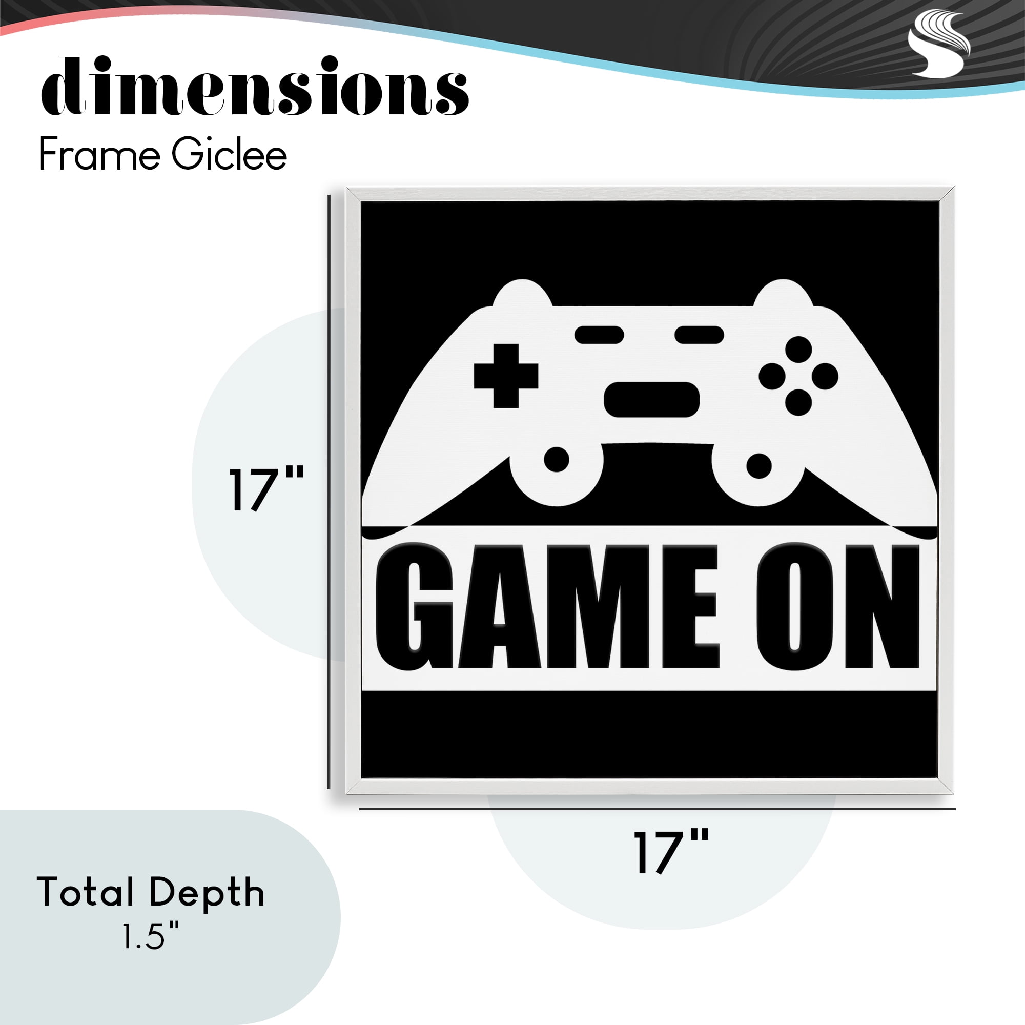 Game On Retro Black & White White Framed Giclee Art, design by Kim Allen
