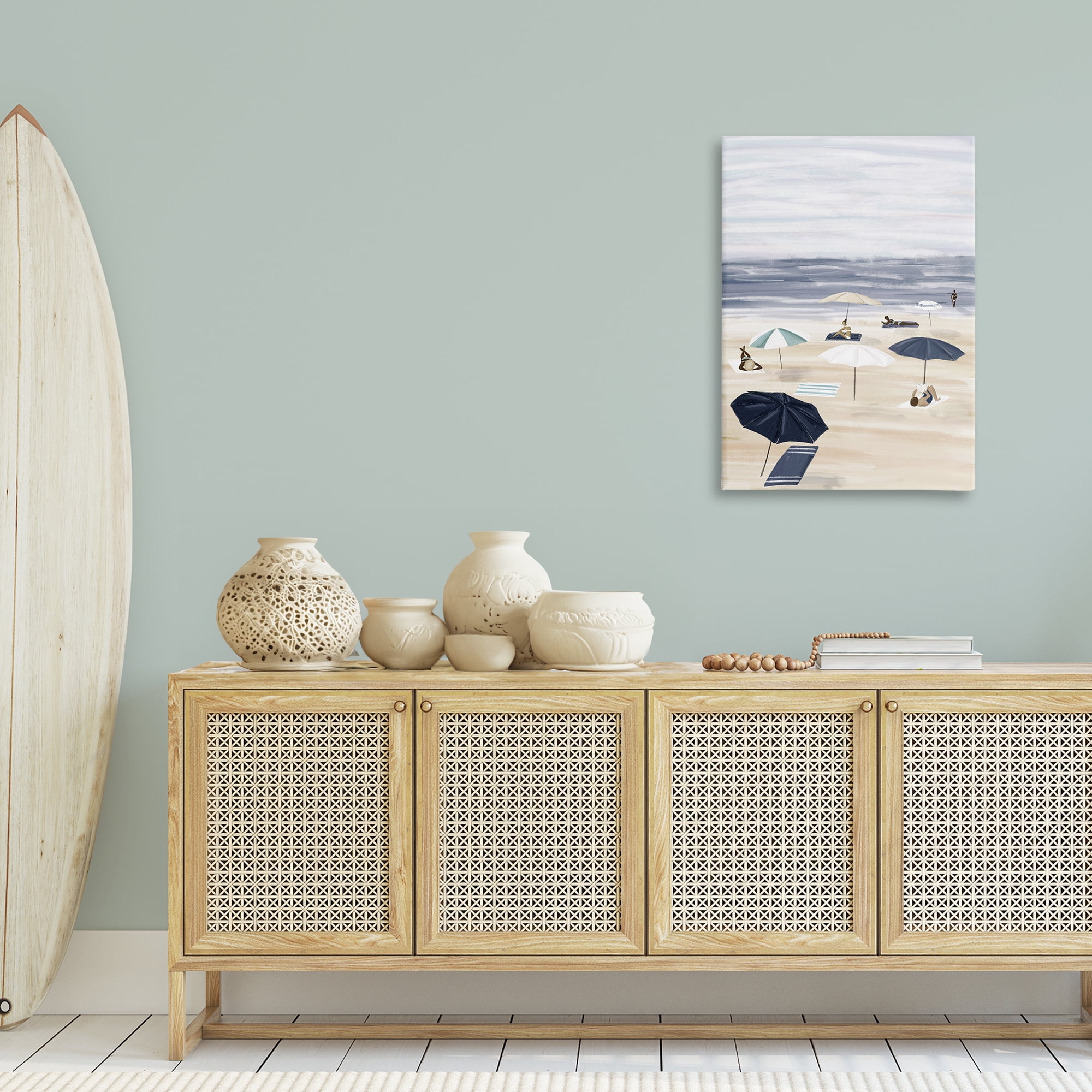 Stupell Industries Beachgoers with Umbrellas Nautical & Beach Painting Wrapped Canvas Art Print Wall Art, 24 x 36