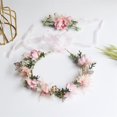 thumbnail image 2 of Diadema para mujer, Taumie, juego de corona y pulsera de flores de boda, corona floral de perlas, diademas para niñas, diadema ajustable para fiestas, viajes, bodas en la playa, 2 of 5