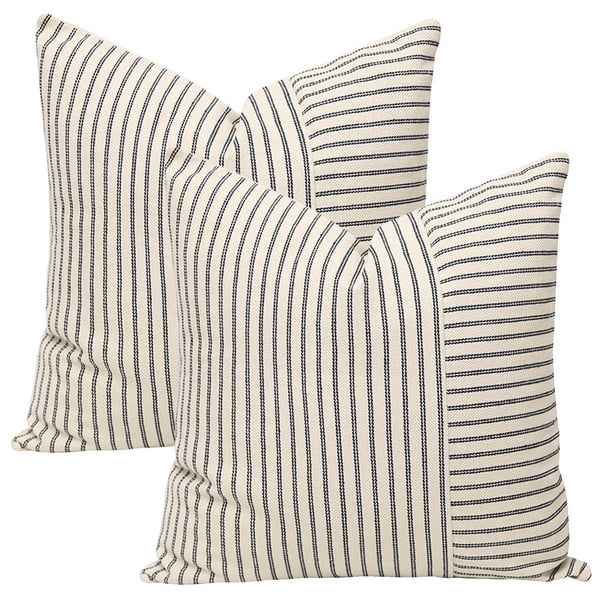 Funda de almohada de lino con diseño de rayas de Dinheiro, 18 x 18 pulgadas, paquete de 2 tiras, funda de almohada con ribete de lino, sofá, silla, dormitorio, decoración moderna