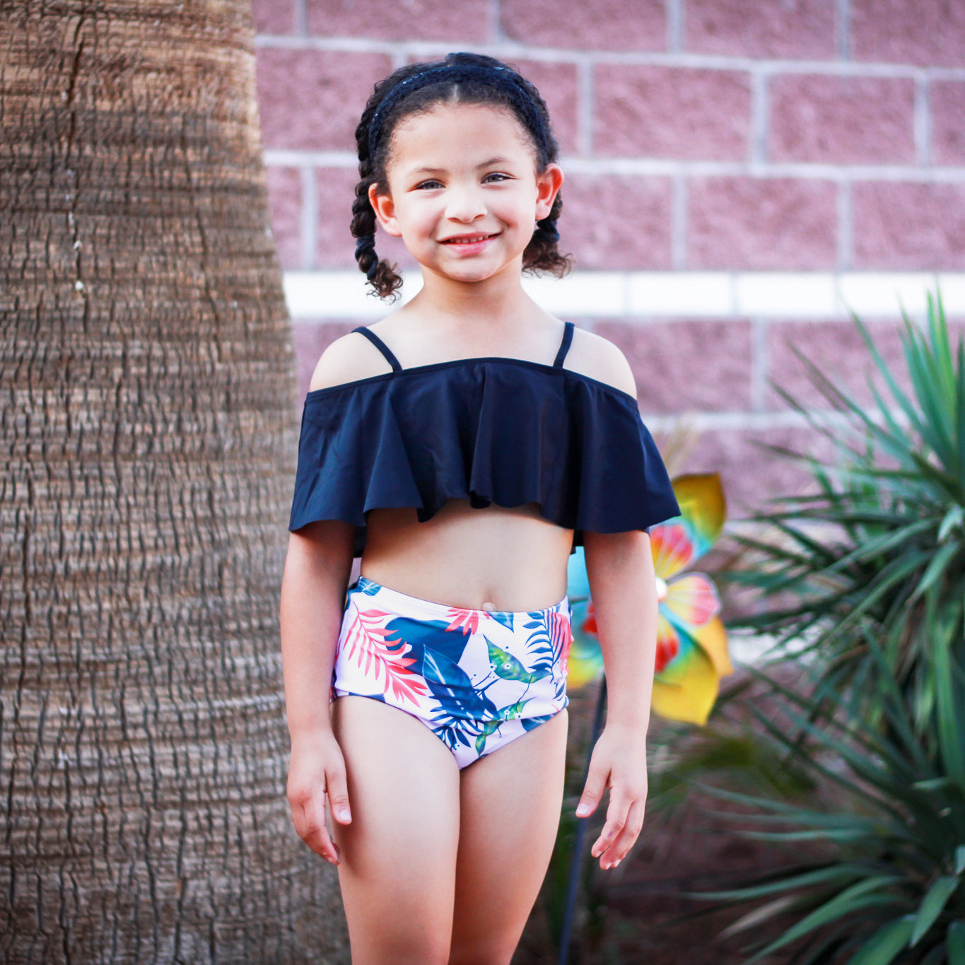 black ruffle bathing suit top