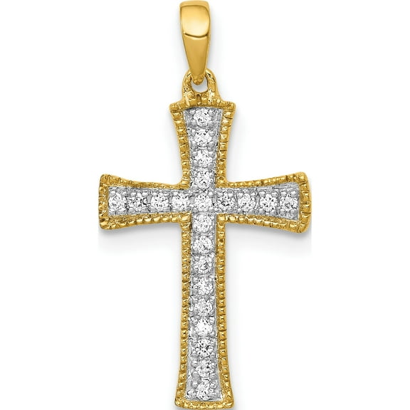 10K Yellow Gold 1/10Ct. Diamond Cross Pendant (Width 11) (Length 22.5) - Jbsp