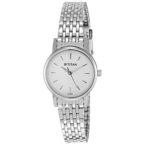 Titan Quartz Analog Silver Dial Metal Strap Watch for Women-NS2593SM04