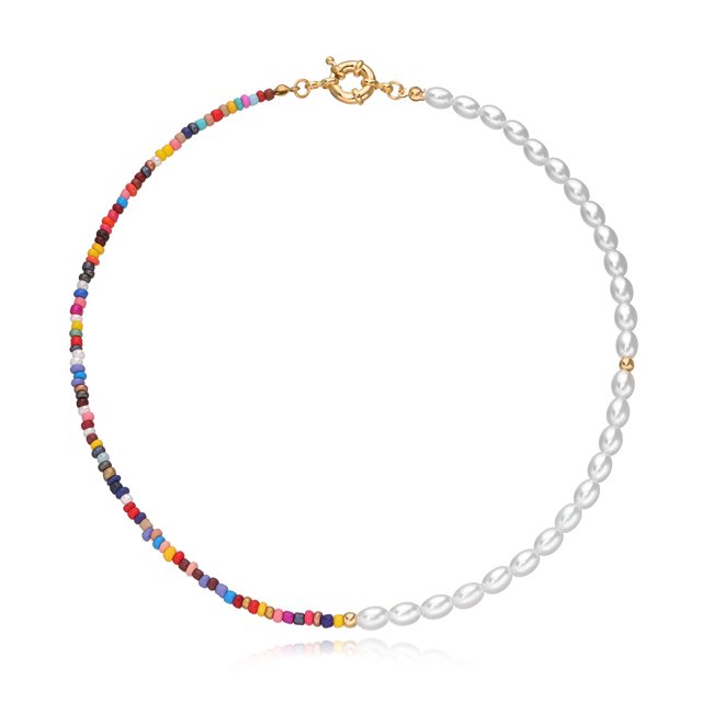 Collar tejido a mano con cuentas y línea de pescado, collar bohemio de moda para mujer