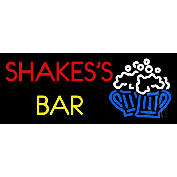 Shakes Bar LED Neon Sign 13 x 32 - inches, Black Square Cut Acrylic Backing, with Dimmer - Bright and Premium built indoor LED Neon Sign for restaurant window and interior decor.