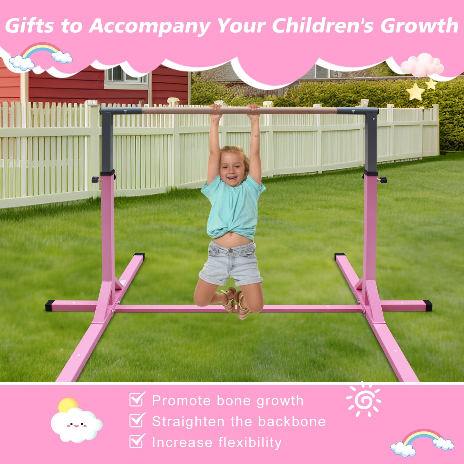 EUROCO Expandable Gymnastics Bar for Kids, Height Adjustable Horizontal Training Bar Home Gym
