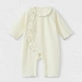 thumbnail image 4 of SERTG Baby Girls Ruffle Neck Bodysuit Long Sleeve Jumpsuit Lightweight Cotton Everyday Wear Snap Closure Comfort Fit Infant One-Piece Outfit(Beige,9-12 Months), 4 of 7