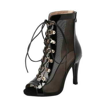 LNMQLPDBS Heels for Women High Heel Shoes foreign Trade Large New Pattern Fashion Thin Heel Solid Peep Toe Shoes Lace Up Boots