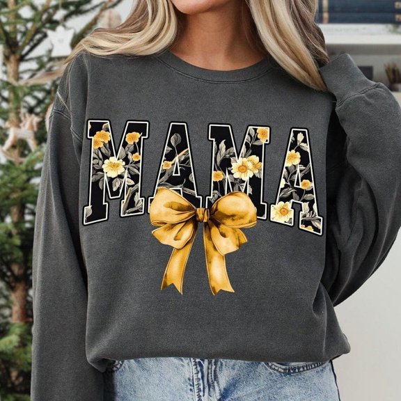 Floral Mama Coquette Sweatshirt, Sunflower Bow Mom Shirt, Chinoiserie Girl Grandmillennial Sweatshirt, Vintage Mama Life Sweatshirt