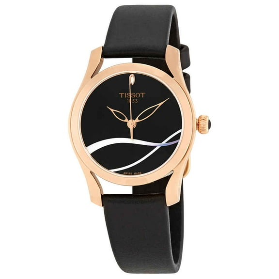 Tissot T-Wave Rose Gold Tone Womens Black Leather Watch T1122103605100