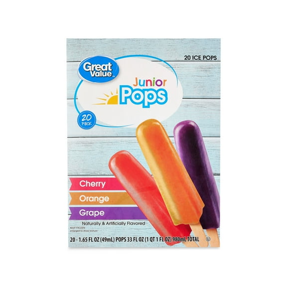 Great Value Junior Ice Pops Variety Pack, 1.65 fl oz, 20 Pack (Frozen)