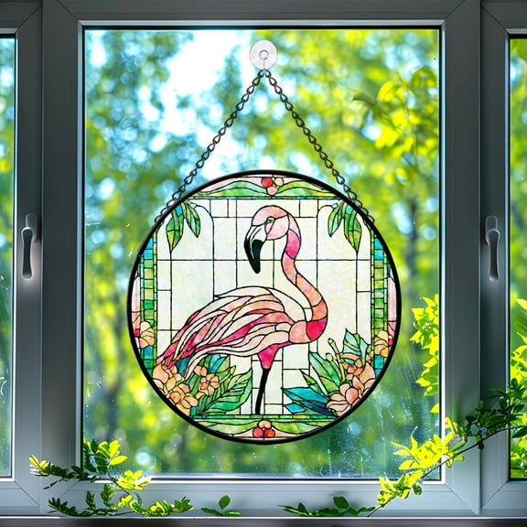 Flamingo Stained Glass Suncatcher, Flamingo Glass Suncatchers for Windows For Merry Christmas