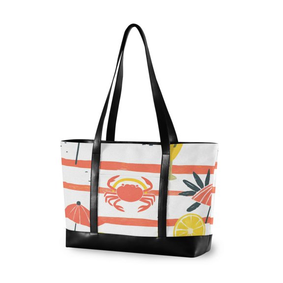 FORMRS Canvas Laptop Tote Bag for Women with 15.6" Computer Compartments Shoulder Handbag, Striped Crab