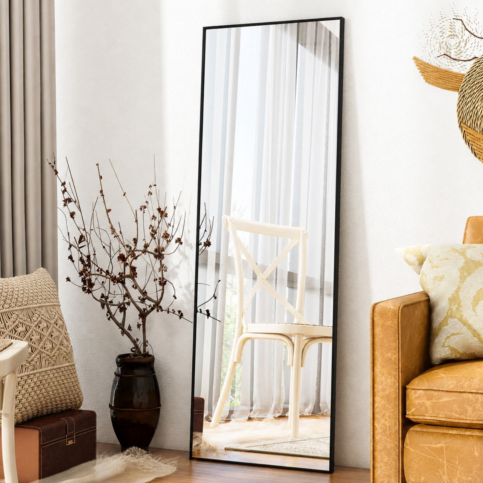 Lumora 59.3"x 16" Full Length Mirror with Frame Large Wall Mounted or Leaning Floor Mirror, Black