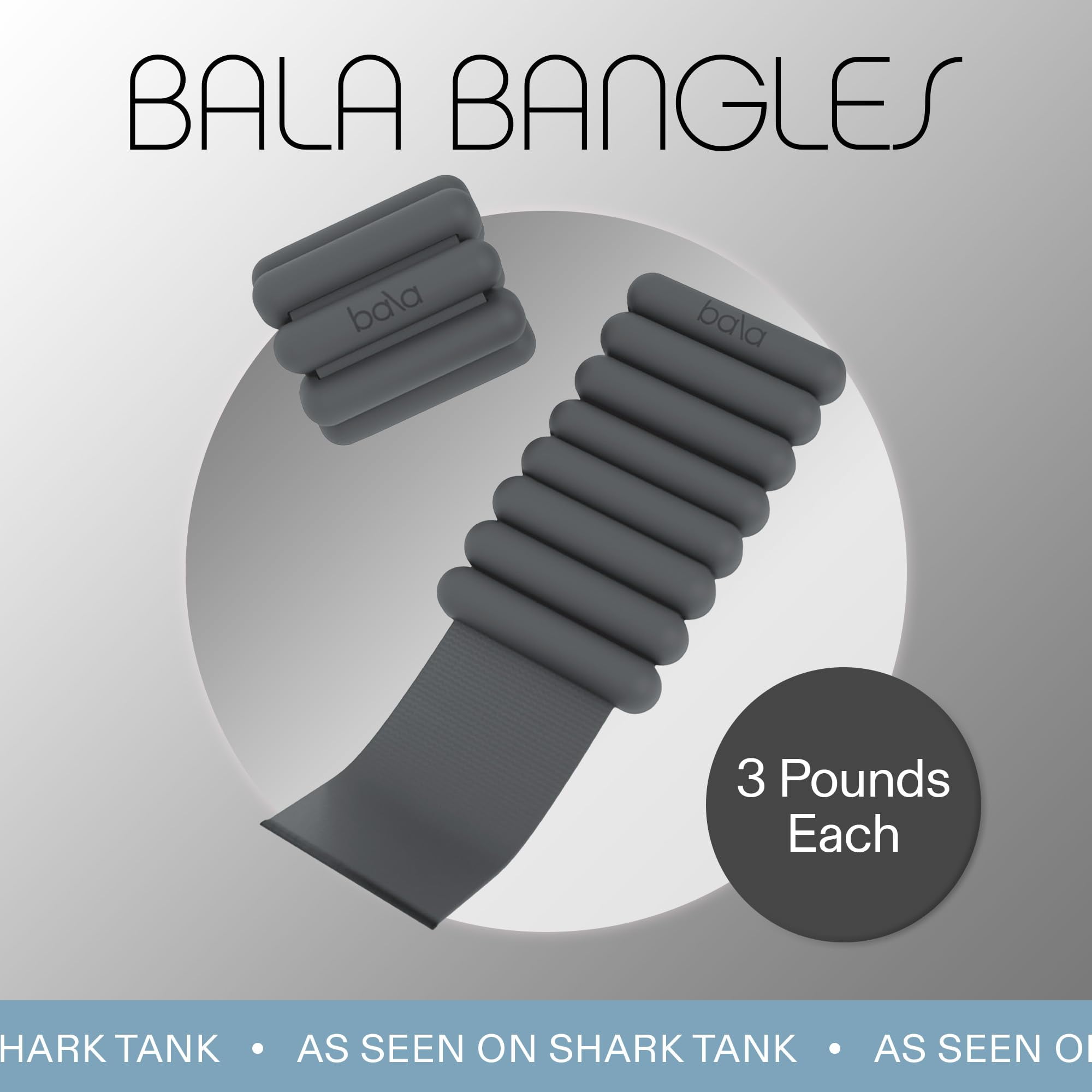Bala Bangles Wrist & Ankle Weights for Women & Men (Charcoal) - 3 Pound Silicone Bracelet Set