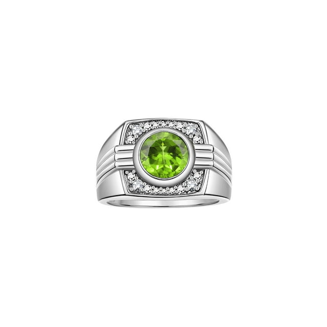 RYLOS Mens Rings Sterling Silver Designer Round Gemstone & Sparkling Diamond Ring Peridot August Birthstone Rings For Men, Men's Rings, Silver Rings, Sizes 8 - 13