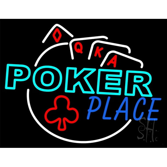 Poker Place LED Neon Sign 24 x 31 - inches, Black Square Cut Acrylic Backing, with Dimmer - Bright and Premium built indoor LED Neon Sign for wall décor, arcarde, and storefront.